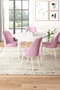 Hanah Home Juego de Mesa y Sillas Tor Blanco y Rosa - 5 Piezas, Tablero Melamina, Patas Metal, Tela Jerry, 90x90cm Mesa, 45x91cm Sillas